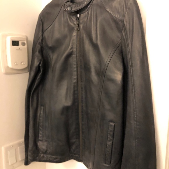 Dark Blue Politix Mens Leather Jacket - Picture 2 of 12